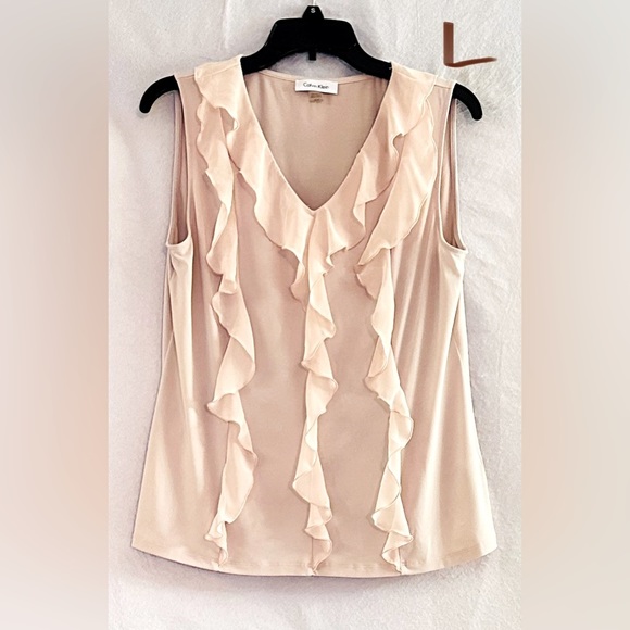 Calvin Klein Tops - LADIES LT PINK RUFFLED SLEEVELESS TOP